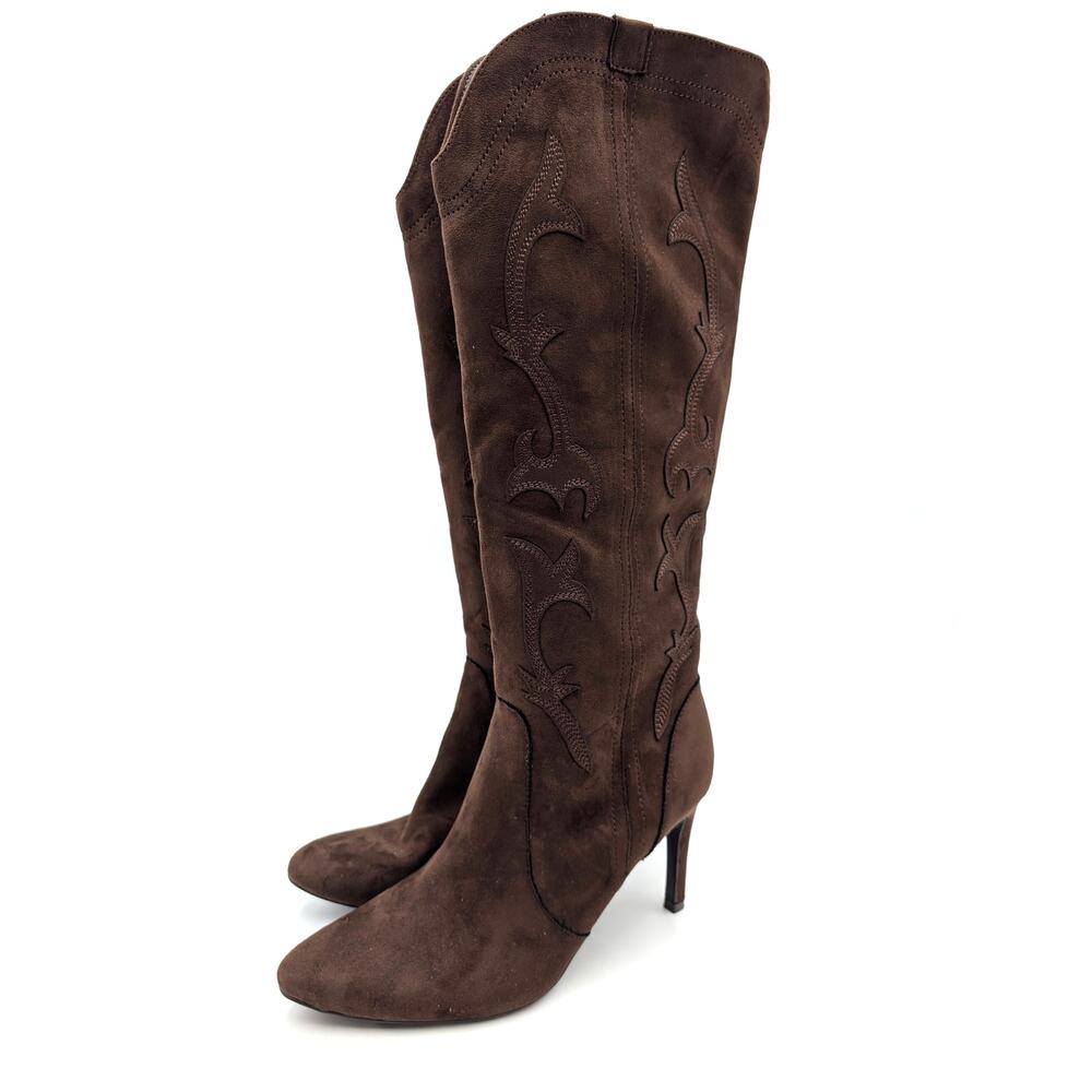 Mia Western Knee High Heel Boots Side Zip Women's Brown Size US9.5 EU40